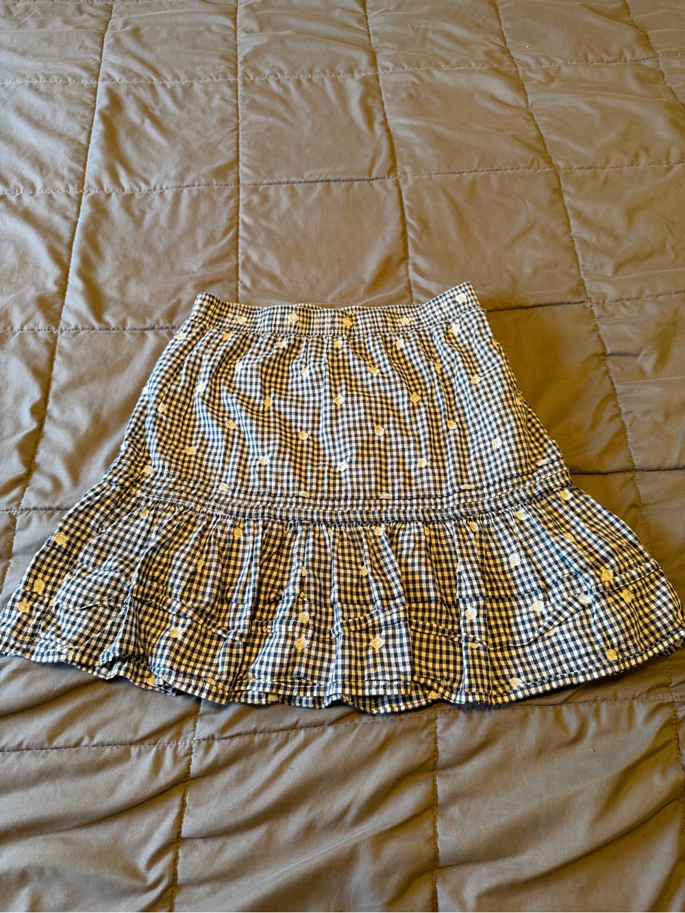 Madewell Gingham Ruffle Mini Skirt Navy & White